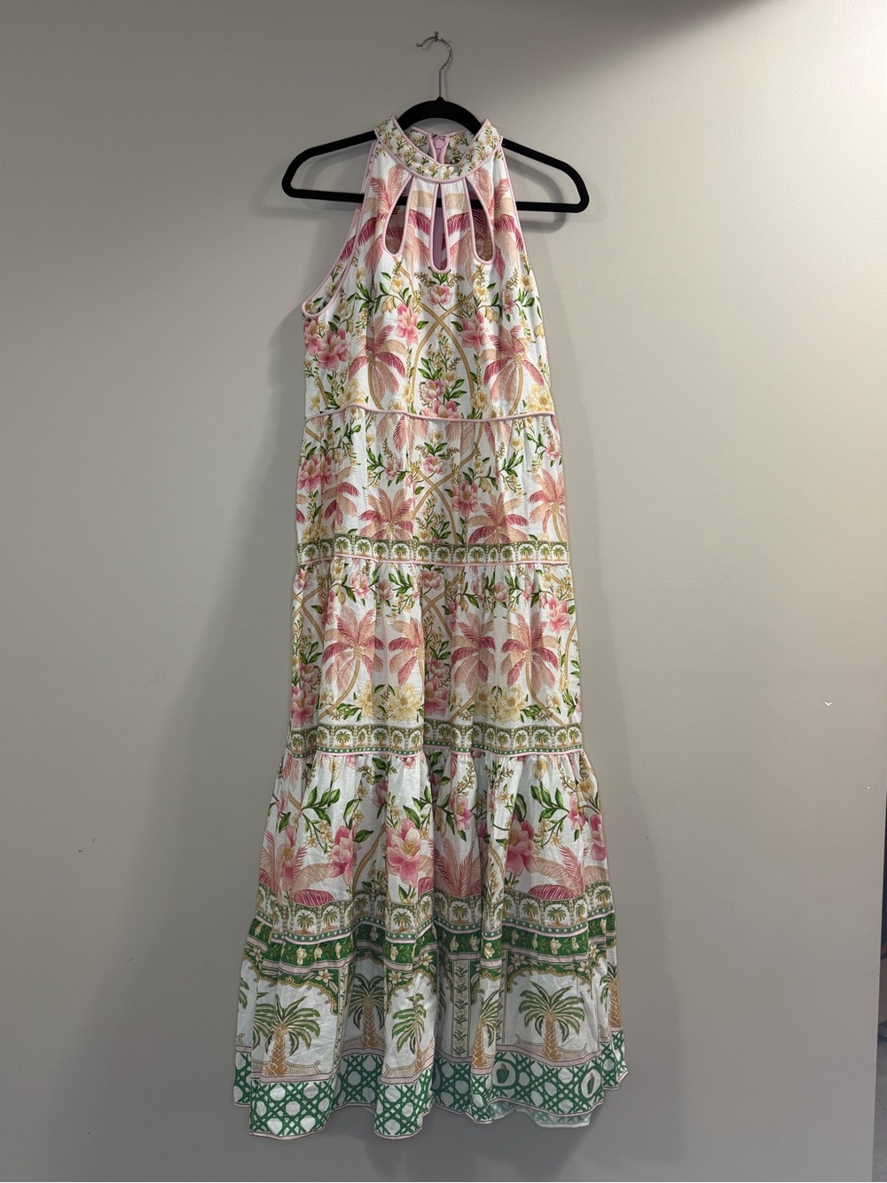 FARM Rio Pink and Green Tropical Halter Maxi Dress